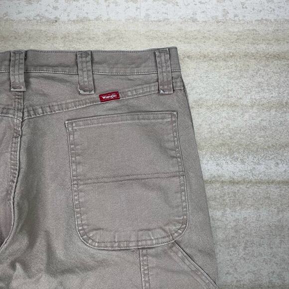 Vintage Wrangler Carpenter Pants Tan Canvas Baggy Wide Leg Fit Dungarees 90s - Picture 3 of 4